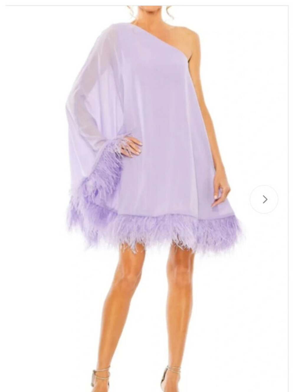 NWT Mac Duggal Lilac Purple One Shoulder Trapeze Dress with Feather Trim Size 8
